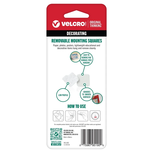 Alt view image 4 of 7 - VELCRO Brand Removable Mounting Squares, Damage-Free Decorating, 3/4", 8 Count, 2 Pack (95190)