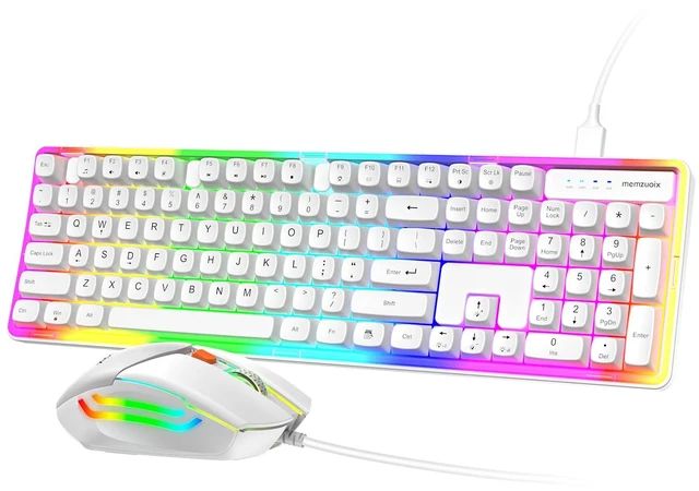 Main image of Wired RGB Keyboard and Mouse Combo, Full-Size Keyboard with Number Pad and 6400 DPI LED Mouse, 2.4G Plug and Play Keyboard Mouse Set for PC, Laptop, Mac, Office & Gaming, White