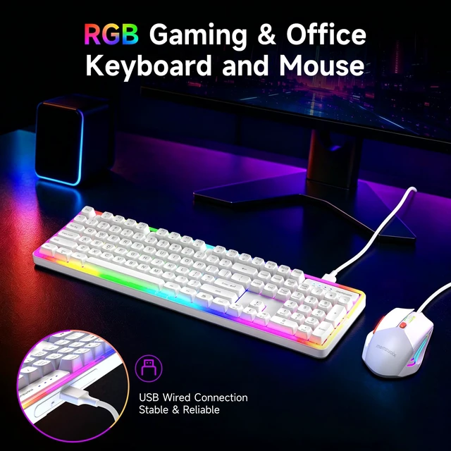 Alt view image 2 of 7 - Wired RGB Keyboard and Mouse Combo, Full-Size Keyboard with Number Pad and 6400 DPI LED Mouse, 2.4G Plug and Play Keyboard Mouse Set for PC, Laptop, Mac, Office & Gaming, White