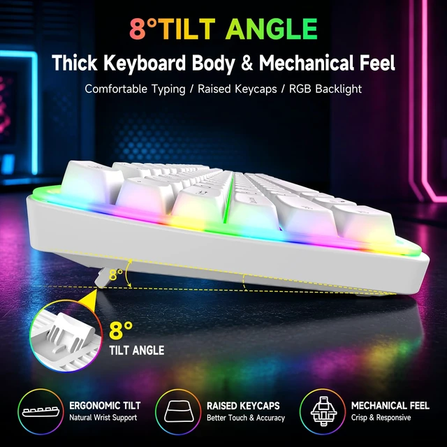 Alt view image 4 of 7 - Wired RGB Keyboard and Mouse Combo, Full-Size Keyboard with Number Pad and 6400 DPI LED Mouse, 2.4G Plug and Play Keyboard Mouse Set for PC, Laptop, Mac, Office & Gaming, White