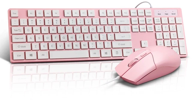 Main image of Wired Keyboard and Mouse Combo, Full-Sized Ergonomic Computer Keyboard and Optical Wired Mouse for Windows, Mac OS Desktop/Laptop/PC-Pink
