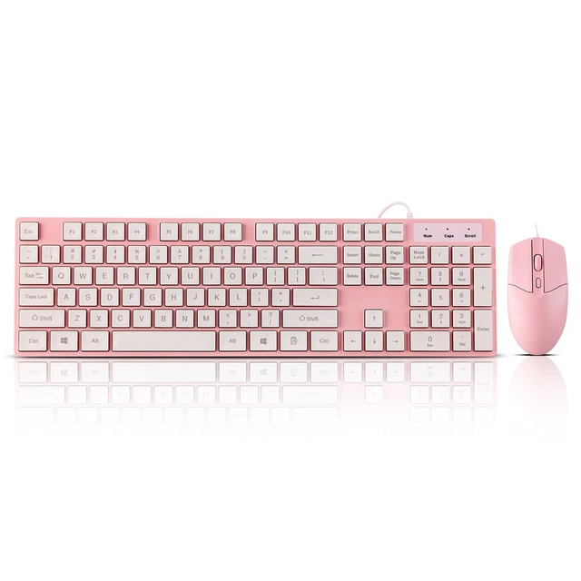 Alt view image 2 of 7 - Wired Keyboard and Mouse Combo, Full-Sized Ergonomic Computer Keyboard and Optical Wired Mouse for Windows, Mac OS Desktop/Laptop/PC-Pink