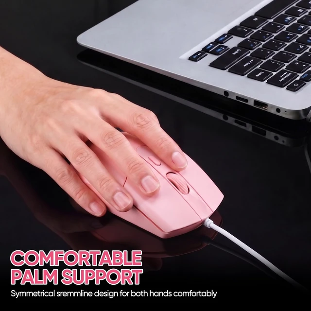 Alt view image 7 of 7 - Wired Keyboard and Mouse Combo, Full-Sized Ergonomic Computer Keyboard and Optical Wired Mouse for Windows, Mac OS Desktop/Laptop/PC-Pink