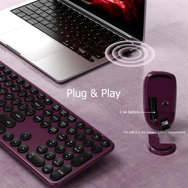 Alt view image 2 of 6 - Wireless Keyboard and Mouse Combo, 2.4GHz Wireless (Claret Black) | Low Profile Quiet Typing Design, Plug and Play, 110 Round Keys Full-Size Silent Keyboard Set for PC, Tablet, Laptop