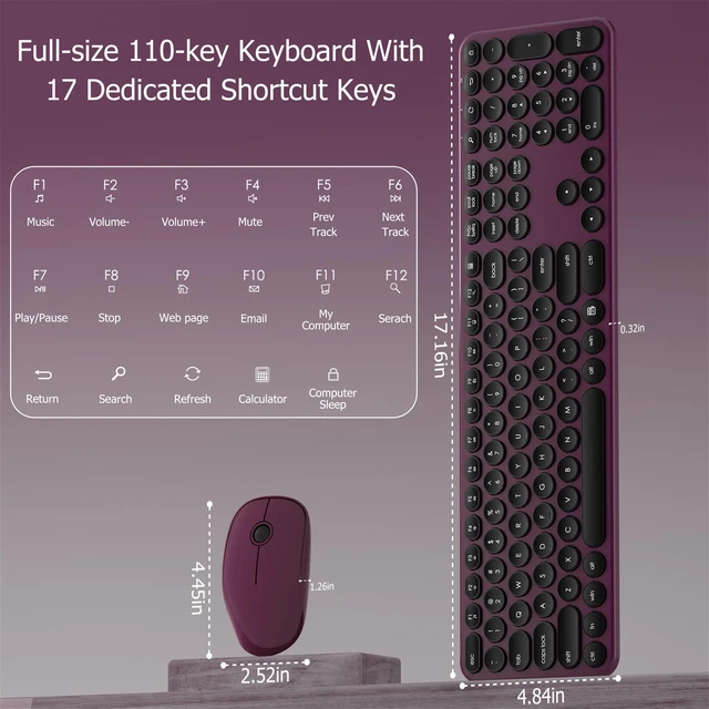 Alt view image 6 of 6 - Wireless Keyboard and Mouse Combo, 2.4GHz Wireless (Claret Black) | Low Profile Quiet Typing Design, Plug and Play, 110 Round Keys Full-Size Silent Keyboard Set for PC, Tablet, Laptop