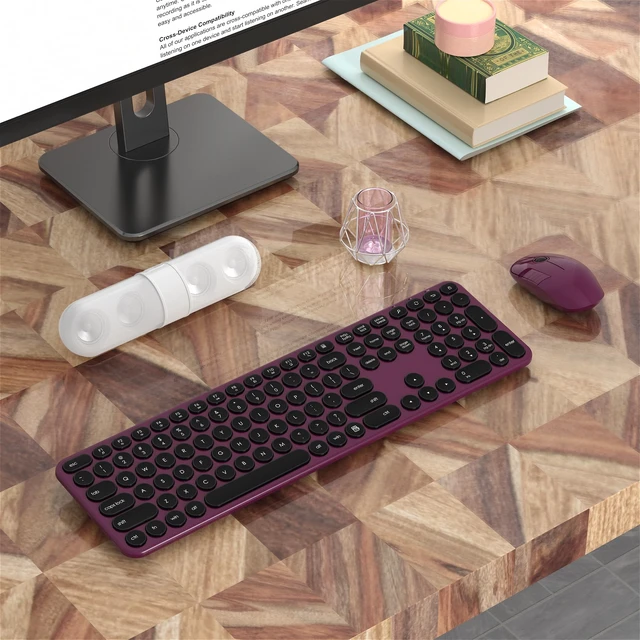 Alt view image 5 of 6 - Wireless Keyboard and Mouse Combo, 2.4GHz Wireless (Claret Black) | Low Profile Quiet Typing Design, Plug and Play, 110 Round Keys Full-Size Silent Keyboard Set for PC, Tablet, Laptop