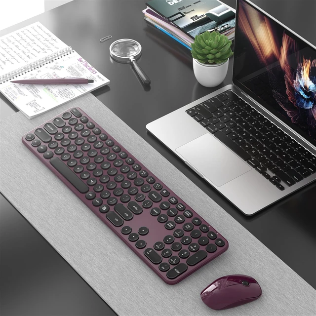 Alt view image 4 of 6 - Wireless Keyboard and Mouse Combo, 2.4GHz Wireless (Claret Black) | Low Profile Quiet Typing Design, Plug and Play, 110 Round Keys Full-Size Silent Keyboard Set for PC, Tablet, Laptop