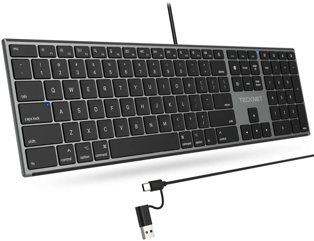 Main image of Wired Keyboard for Mac, USB & Type-C Dual Interface, Silent Click | Ultra-Slim Keyboard, Full Size with Numeric Keypad, Compatible with Apple MacBook Pro/Air, iMac Pro/mini