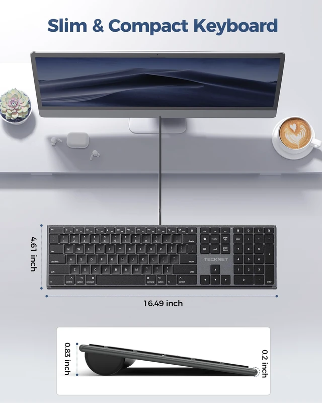 Alt view image 5 of 7 - Wired Keyboard for Mac, USB & Type-C Dual Interface, Silent Click | Ultra-Slim Keyboard, Full Size with Numeric Keypad, Compatible with Apple MacBook Pro/Air, iMac Pro/mini