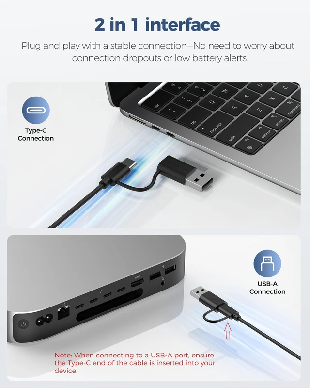 Alt view image 3 of 7 - Wired Keyboard for Mac, USB & Type-C Dual Interface, Silent Click | Ultra-Slim Keyboard, Full Size with Numeric Keypad, Compatible with Apple MacBook Pro/Air, iMac Pro/mini
