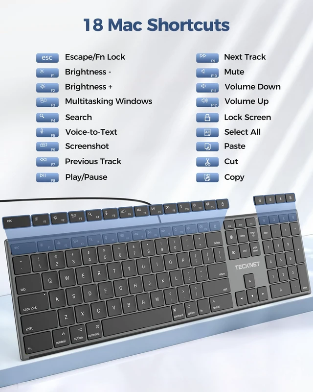 Alt view image 6 of 7 - Wired Keyboard for Mac, USB & Type-C Dual Interface, Silent Click | Ultra-Slim Keyboard, Full Size with Numeric Keypad, Compatible with Apple MacBook Pro/Air, iMac Pro/mini