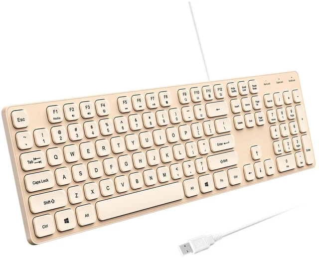 Main image of Wired USB Keyboard, Comfortable Quiet Chocolate Keys, Durable Ultra-Slim Computer Keyboard Wired(QWERTY) for PC, Windows 11/10/8/7/XP (Milk Tea, Wired Keyboard for Windows)