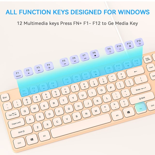Alt view image 5 of 7 - Wired USB Keyboard, Comfortable Quiet Chocolate Keys, Durable Ultra-Slim Computer Keyboard Wired(QWERTY) for PC, Windows 11/10/8/7/XP (Milk Tea, Wired Keyboard for Windows)