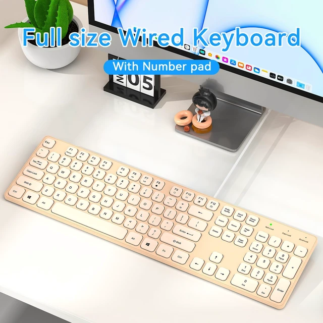 Alt view image 7 of 7 - Wired USB Keyboard, Comfortable Quiet Chocolate Keys, Durable Ultra-Slim Computer Keyboard Wired(QWERTY) for PC, Windows 11/10/8/7/XP (Milk Tea, Wired Keyboard for Windows)