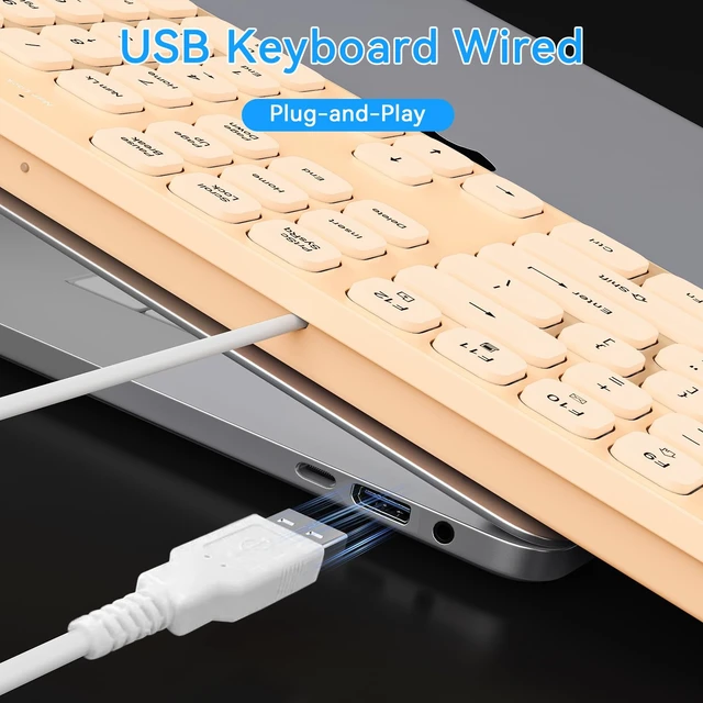 Alt view image 6 of 7 - Wired USB Keyboard, Comfortable Quiet Chocolate Keys, Durable Ultra-Slim Computer Keyboard Wired(QWERTY) for PC, Windows 11/10/8/7/XP (Milk Tea, Wired Keyboard for Windows)
