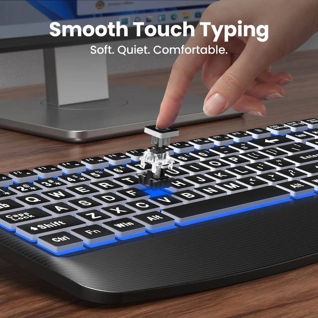 Alt view image 6 of 7 - Wired Keyboard and Mouse Combo, 4X Large Print, 7-Color Backlit Silent Keyboard Kits, Ergonomic Design with Wrist Rest, Soft-Typing, USB Plug & Play for Computer/Mac/Laptop