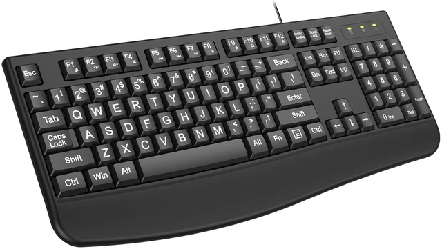 Main image of Large Print Ergonomic Keyboard, Full Size Keyboard with Wrist Rest, Silent Wired USB Computer Keyboard Oversized Letter Keys 4X Larger Easy to See & Type for Laptop, PC, Windows, Desktop
