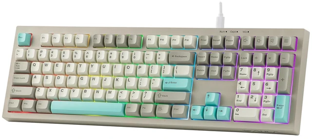 Main image of Aula S102 Membrane Gaming Keyboard w/Number Pad, 100% Full Size | Silent Keyboard for Office/PC Game, USB-C Wired, RGB Backlit, Creamy Silicone Structure, Ergonomic Stands (Grey)