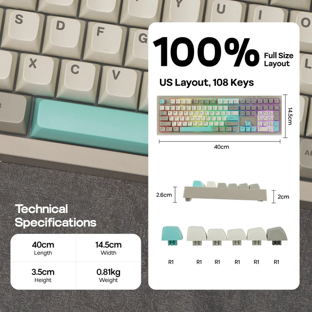 Alt view image 5 of 7 - Aula S102 Membrane Gaming Keyboard w/Number Pad, 100% Full Size | Silent Keyboard for Office/PC Game, USB-C Wired, RGB Backlit, Creamy Silicone Structure, Ergonomic Stands (Grey)