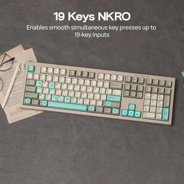Alt view image 6 of 7 - Aula S102 Membrane Gaming Keyboard w/Number Pad, 100% Full Size | Silent Keyboard for Office/PC Game, USB-C Wired, RGB Backlit, Creamy Silicone Structure, Ergonomic Stands (Grey)