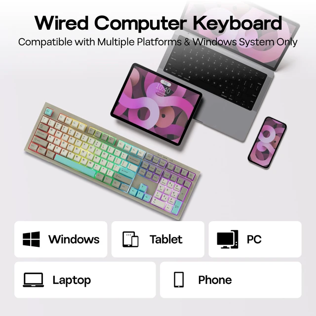 Alt view image 7 of 7 - Aula S102 Membrane Gaming Keyboard w/Number Pad, 100% Full Size | Silent Keyboard for Office/PC Game, USB-C Wired, RGB Backlit, Creamy Silicone Structure, Ergonomic Stands (Grey)