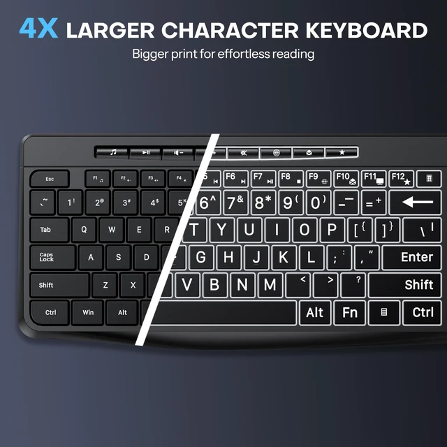 Alt view image 2 of 7 - Large Print Backlit Keyboard, Wired Computer Keyboard | With White Illuminated LED, Full Size Silent Light Up Keyboard, Easy to See Big Letters, for Windows, PC, Laptop, Desktop