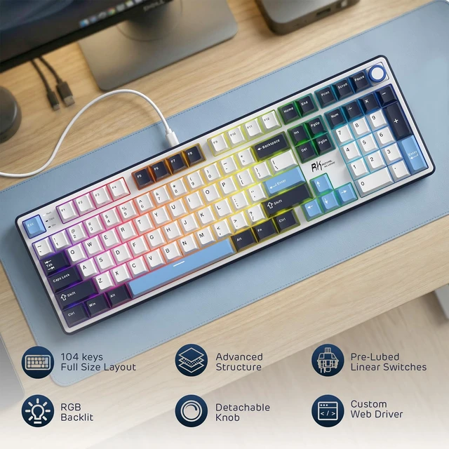 Alt view image 2 of 7 - X104 Wired Full Size Mechanical Gaming Keyboard, Metal Knob | Creamy Keyboard with Number Pad,104 Keys RGB Computer Keyboard Hot Swappable Linear Switch, Online Software for Wins/Mac