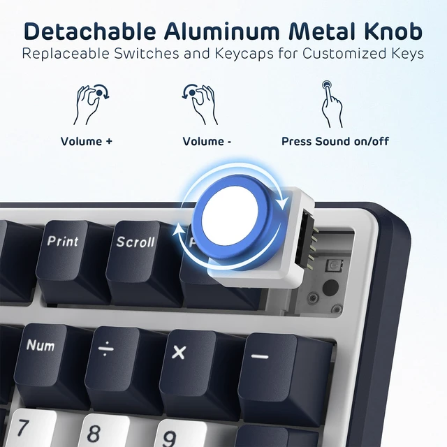 Alt view image 3 of 7 - X104 Wired Full Size Mechanical Gaming Keyboard, Metal Knob | Creamy Keyboard with Number Pad,104 Keys RGB Computer Keyboard Hot Swappable Linear Switch, Online Software for Wins/Mac