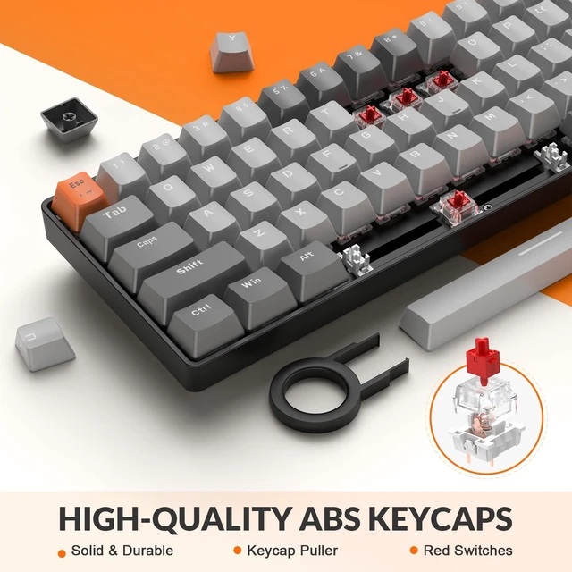 Alt view image 7 of 7 - RK68 Compact 68 Keys Wireless Mechanical Gaming Keyboard | Bluetooth 5.0/2.4GHz with Dual Mode,2-in-1 Receiver,Hot Swappable Keyboard,Linear Red Switch for PC/Mac/Win/Xbox/Smartphone