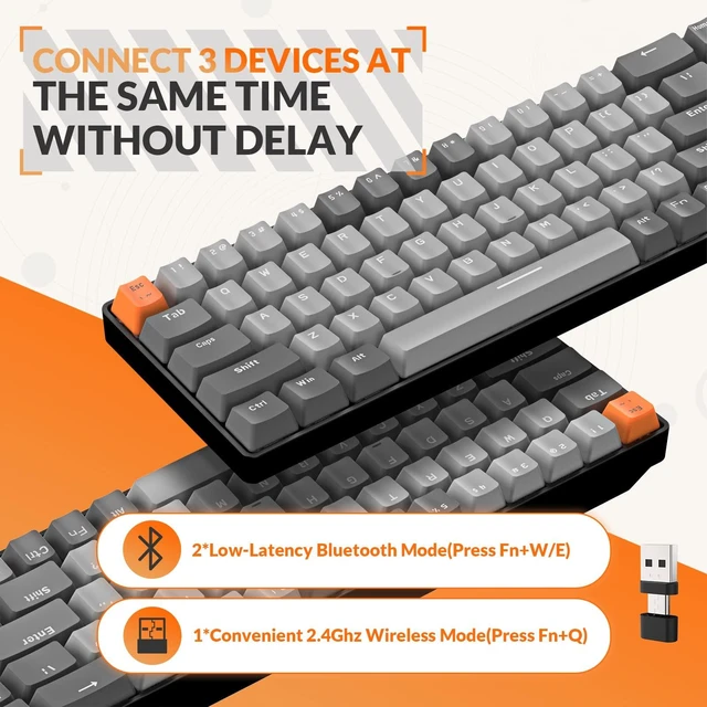 Alt view image 4 of 7 - RK68 Compact 68 Keys Wireless Mechanical Gaming Keyboard | Bluetooth 5.0/2.4GHz with Dual Mode,2-in-1 Receiver,Hot Swappable Keyboard,Linear Red Switch for PC/Mac/Win/Xbox/Smartphone
