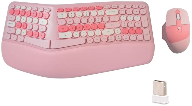 Main image of Wireless Ergonomic Keyboard and Mouse Combo with PU Wrist Rest, Carpal Tunnel Keyboard, 2.4G Colorful Split Ergo Keyboard, Comfortable Natural Typing, Compatible with PC/Laptop (Pink)