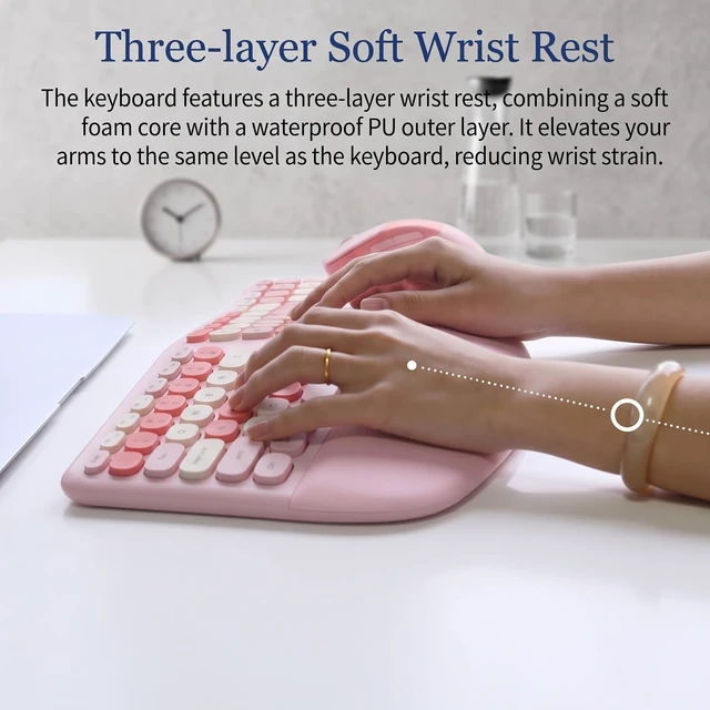Alt view image 6 of 7 - Wireless Ergonomic Keyboard and Mouse Combo with PU Wrist Rest, Carpal Tunnel Keyboard, 2.4G Colorful Split Ergo Keyboard, Comfortable Natural Typing, Compatible with PC/Laptop (Pink)