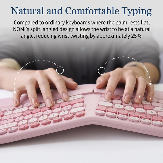 Alt view image 5 of 7 - Wireless Ergonomic Keyboard and Mouse Combo with PU Wrist Rest, Carpal Tunnel Keyboard, 2.4G Colorful Split Ergo Keyboard, Comfortable Natural Typing, Compatible with PC/Laptop (Pink)