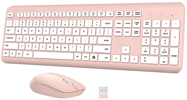 Main image of Wireless Keyboard and Mouse Combo, Full-Size Silent Ergonomic Keyboard and Optical Mouse, Long Battery Life, 2.4G Lag-Free Mice Keyboard for Computer,Mac,Laptop,PC,Windows(White Pink)