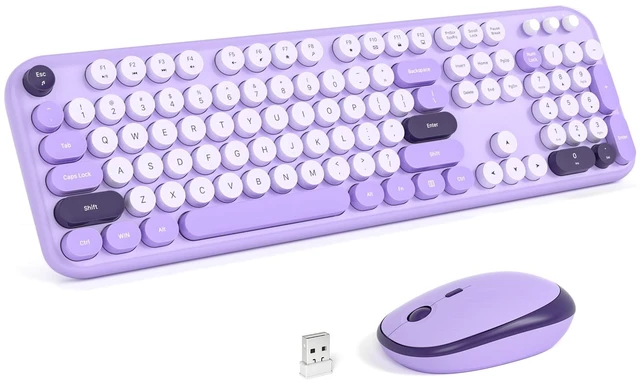 Main image of Wireless Keyboard and Mouse Combo - Lovely Violet 2.4G Full-Sized Colorful Keyboards, Round Keycap USB Dongle Plug Play Cute Keyboards for Windows, Laptop, PC, Desktop, Mac
