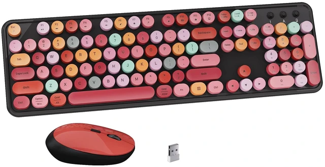 Main image of Colorful Wireless Keyboard and Mouse Combo Red Colorful | Full-Sized Office Keyboard with Typewriter Flexible Keys, 2.4GHz Dropout-Free Connection, Optical Mouse for PC Laptop