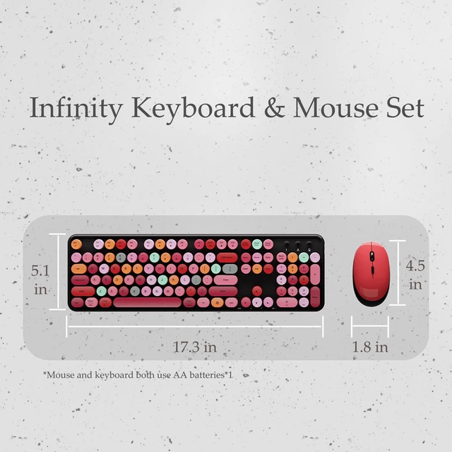 Alt view image 6 of 6 - Colorful Wireless Keyboard and Mouse Combo Red Colorful | Full-Sized Office Keyboard with Typewriter Flexible Keys, 2.4GHz Dropout-Free Connection, Optical Mouse for PC Laptop