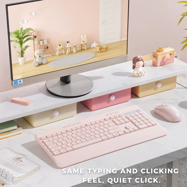 Alt view image 4 of 7 - Silent Wireless Keyboard and Mouse Combo - Keyboard with Large Print Cover, 2.4GHz Full-Sized Ergonomic Keyboard with Wrist Rest and Mouse for Laptop, PC, Notebook, Desktop