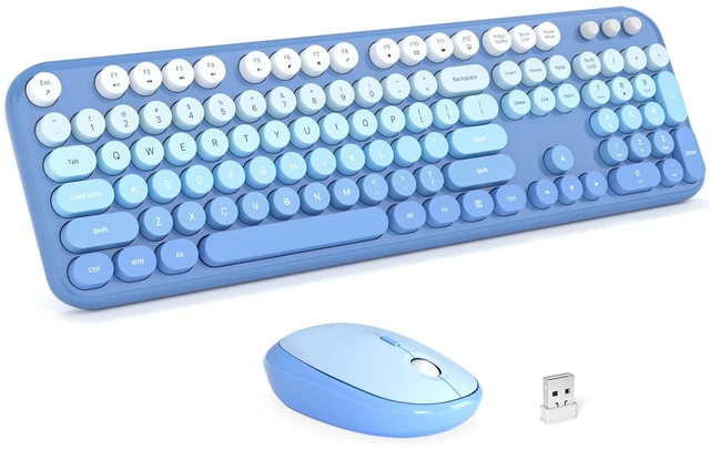 Main image of Wireless Keyboard and Mouse Combo - Blue-Gradient Full-Sized Plug and Play Colorful Computer Keyboards - 104 Keys Round Keycap USB 2.4G Cute Keyboard for Windows/Laptop/Mac/Desktop/PC