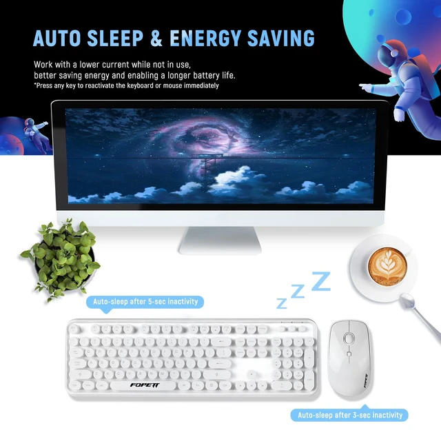Alt view image 2 of 7 - Wireless Keyboard and Mouse Combo - 2.4G Full-Sized White Keyboard with Round Keycaps 104 Keys Typewriter Keyboard for Laptop/Windows/PC - White