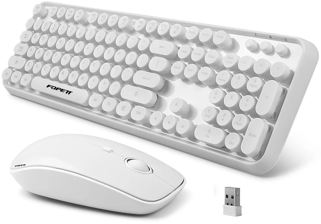 Main image of Wireless Keyboard and Mouse Combo - 2.4G Full-Sized White Keyboard with Round Keycaps 104 Keys Typewriter Keyboard for Laptop/Windows/PC - White