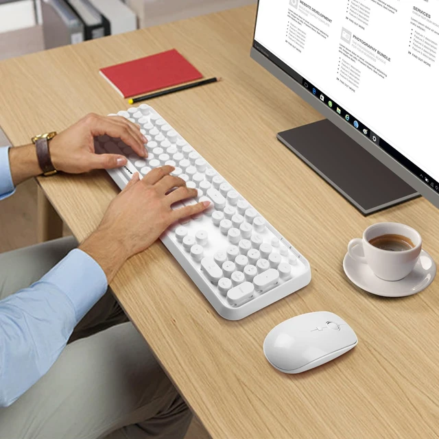 Alt view image 7 of 7 - Wireless Keyboard and Mouse Combo - 2.4G Full-Sized White Keyboard with Round Keycaps 104 Keys Typewriter Keyboard for Laptop/Windows/PC - White