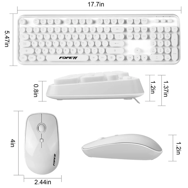 Alt view image 5 of 7 - Wireless Keyboard and Mouse Combo - 2.4G Full-Sized White Keyboard with Round Keycaps 104 Keys Typewriter Keyboard for Laptop/Windows/PC - White