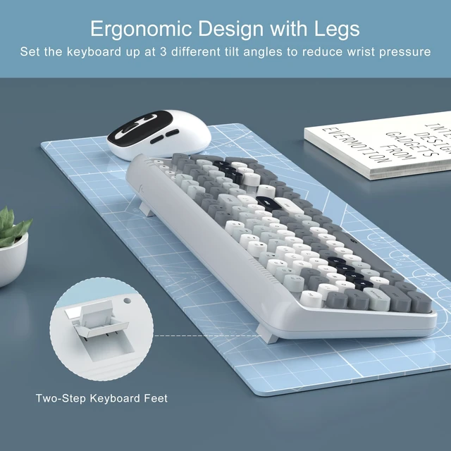 Alt view image 5 of 7 - V920 Wireless Keyboard and Mouse Combo, 2.4G Full-Sized Retro Typewriter Keyboard with Round Keycaps & Auto-Sleep Mode, Cute Computer Keyboard and Cordless Optical Mouse for Laptop/PC (Gray)