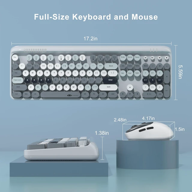 Alt view image 7 of 7 - V920 Wireless Keyboard and Mouse Combo, 2.4G Full-Sized Retro Typewriter Keyboard with Round Keycaps & Auto-Sleep Mode, Cute Computer Keyboard and Cordless Optical Mouse for Laptop/PC (Gray)