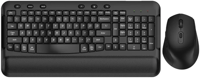 Main image of Ergonomic Wireless Keyboard and Mouse, Silent Wave Keys with Soft Palm Rest | 2.4G Plug and Play, Full size Full-Size with Numeric Keypad, 3 Level DPI Optical Silent Mouse for Windows & Mac