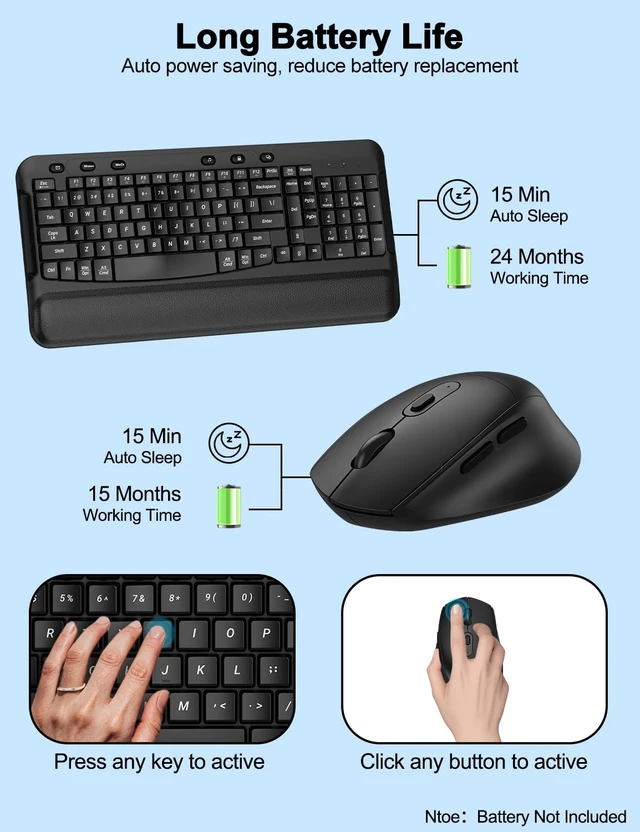 Alt view image 6 of 7 - Ergonomic Wireless Keyboard and Mouse, Silent Wave Keys with Soft Palm Rest | 2.4G Plug and Play, Full size Full-Size with Numeric Keypad, 3 Level DPI Optical Silent Mouse for Windows & Mac