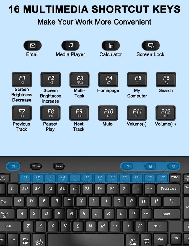 Alt view image 7 of 7 - Ergonomic Wireless Keyboard and Mouse, Silent Wave Keys with Soft Palm Rest | 2.4G Plug and Play, Full size Full-Size with Numeric Keypad, 3 Level DPI Optical Silent Mouse for Windows & Mac