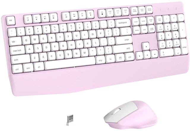 Main image of Ergonomic Wireless Keyboard and Mouse Combo(Pink) | Full-Sized Wireless Keyboard with Wrist Rest, BK Chipset, Auto Sleep, Compatible with PC/Laptop/Desktop for Office Home Use