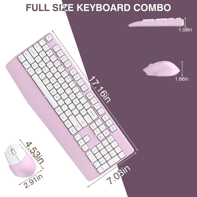 Alt view image 3 of 7 - Ergonomic Wireless Keyboard and Mouse Combo(Pink) | Full-Sized Wireless Keyboard with Wrist Rest, BK Chipset, Auto Sleep, Compatible with PC/Laptop/Desktop for Office Home Use
